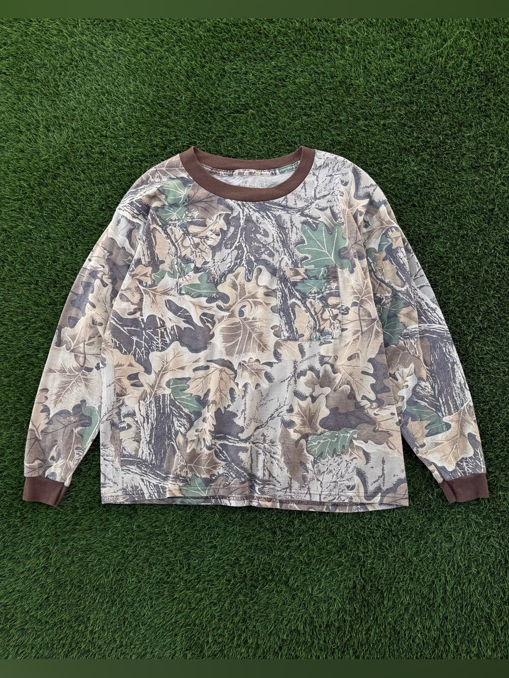 Vintage Camo Tee Long Sleeve T-Shirt Real Tree Leaf Print Size Large/XL